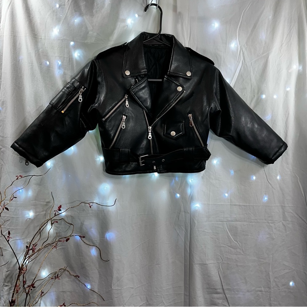 Black child’s size simulated leather jacket